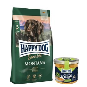 Happy Dog Supreme Montana + Happy Dog Snack Drink mit Hähnchenfleisch und Gemüse