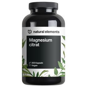 natural elements Premium Magnesiumcitrat – 365 Kapseln – 2320mg davon 360mg Magnesium/Tagesdosis