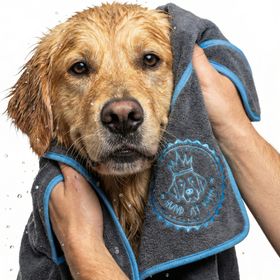 HUND IST KÖNIG® Hundehandtuch extra saugfähig | Hunde Handtuch aus Mikrofaser mit 4 Eingriffen