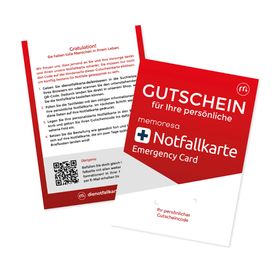 memoresa Gutschein für eine persönliche Notfallkarte/Notfallpass inklusive digitaler Notfallseite