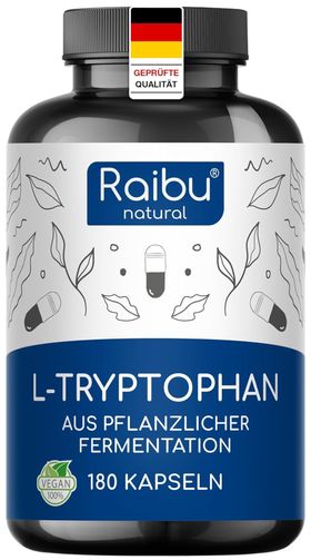 L-Tryptophan Kapseln, 500 mg je Kapsel, Aus Pflanzlicher Fermentation, 180 St - RAIBU