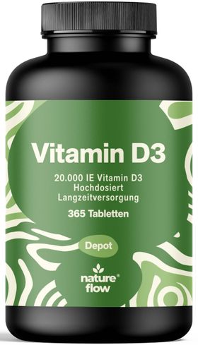 Nature Flow Vitamin D3 Tabletten 20000 IE Hochdosiert - 365 Tabletten