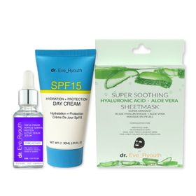 Dr. Eve_Ryouth Dreifach Wirkstoff Peptid Serum 30ml + Aloe Vera Maske + SPF15 Tagescreme 30ml