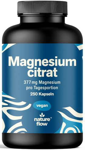 Nature Flow Magnesiumcitrat Kapseln Hochdosiert - 250 Kapseln - 83 Tage Vorrat