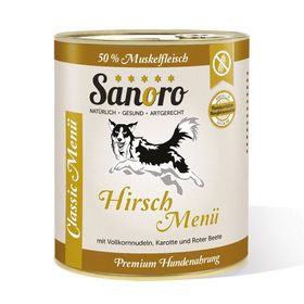 Sanoro - Menü Classic vom Hirsch mit 50 % Fleischanteil, Hartweizennudeln*, Karotte*