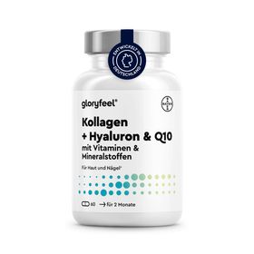 gloryfeel ® Kollagen + Coenzym Q10 + Hyaluronsäure - Zink, Magnesium, Vit B12, D3, A & C  60 Kapseln