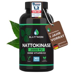 Nattokinase 2000 FU - JAHRESVORRAT - 365 Kapseln je 100mg (20.000 FU/g) - Deutsche Marke - BLATTWERK