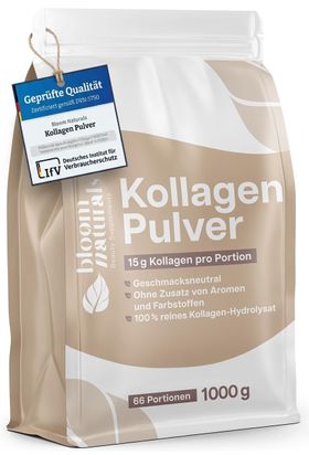 Bloom Naturals Collagen Hydrolysat Pulver Hochdosiert - 1000 g - Typ I & III - 66 Portionen