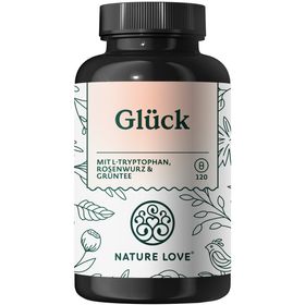 NATURE LOVE® Glück Rhodiola Rosea-Extrakt, L-Tryptophan, Rosenwurz- und Grünteeextrakt – 120 Kapseln