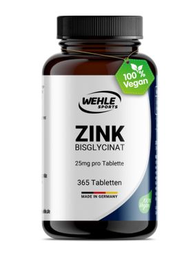 Wehle Sports Zink Bisglycinat Hochdosiert - 365 Tabletten - 25 mg Zink Bisglycinat - Jahresvorrat