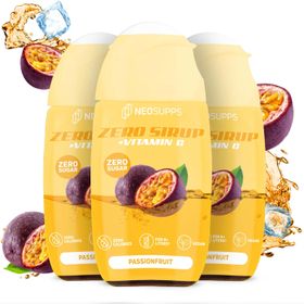 Neosupps Zero Sirup Passionfruit, 3 x 65ml, vegan, kalorienfrei und mit Vitamin C für Immunsystem