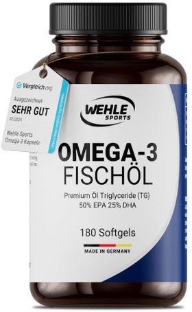 Omega 3 Kapseln Hochdosiert - 2000mg Testsieger Fischöl - 1000mg EPA & 500mg DHA - Wehle Sports