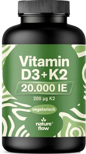 Nature Flow Vitamin D3 K2 Tabletten 20000 IE Hochdosiert - 365 Tabletten - 20 Jahre Vorrat