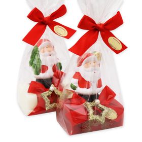 Florex - Schafmilchseife eckig, dekoriert mit Weihnachtsmann in Cello, Classic/Granatapfel