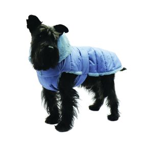 Fashion Dog Hunde-Steppmantel mit Kunstpelz-Futter - Azzurro - 30 cm