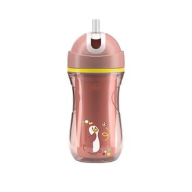 Chicco Thermobecher rosa 266 ml mit Silikonstrohhalm