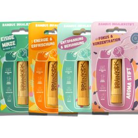 BrainKick Aromatherapie 4er Set | Bambus Inhalierstifte mit ätherischen Ölen
