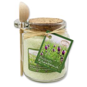 Badesalz Eisenkraut mit Bio Schafmilch Glas mit Holzlöffel