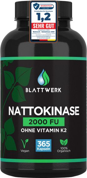 Nattokinase 2000 FU - JAHRESVORRAT - 365 Kapseln je 100mg (20.000 FU/g) - Deutsche Marke - BLATTWERK