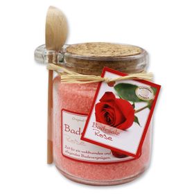 Florex Badesalz Rose mit Schafmilch im dekorativen Glas mit Holzlöffel