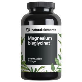 natural elements Magnesiumbisglycinat – Chelatiertes Magnesium – 180 Kapseln – 300mg Magnesium/Tag