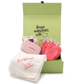 waschies Newborn Box– Pink (waschies 5er Set, Mullwindel & Tavelbag)