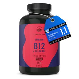 Vitamin B12 Testsieger - 1000µg + Folsäure (Quatrefolic®) - 6 Monate Vorrat - TRUE NATURE®