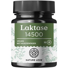 NATURE LOVE® Laktase – 90 Tabletten – Hochdosiert 14500 FCC – Akazienfaser ohne synthetische Zusätze