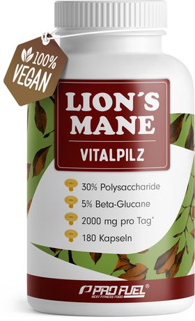 ProFuel - Lions Mane Kapseln 180x - 2000 mg Löwenmähne Pilz-Extrakt - 180 Kapsel