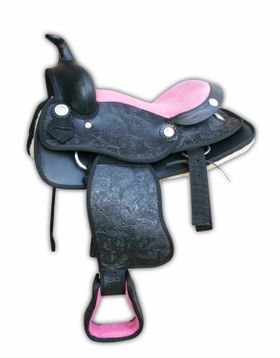 Westernsattel für Kinder DE ROSA schwarz/pink Ponysattel Shetty