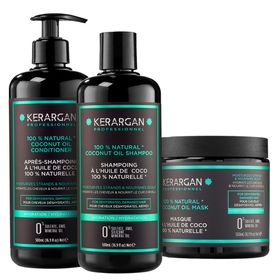 Kerargan - Feuchtigkeitsspendendes Trio Shampoo, Spülung & Maske mit Kokosöl