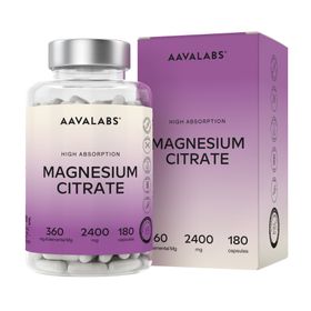 Aavalabs Magnesiumcitrat 2400 mg | Hohe bioverfügbarkeit, Vegan | 180 Kapseln
