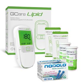 Gcare LIPID Gesamtcholesterin Messsystem mit Teststeifen und Lanzetten und Etui