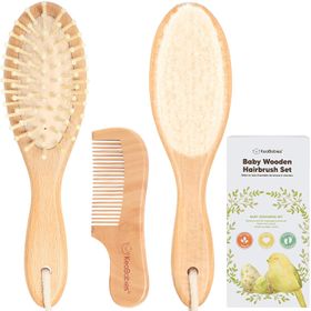 Baby Haarbürste und Baby Kamm Set - Natürliche Holz Babyhaar Haarbürste mit weichen Ziegenborsten