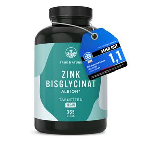 Zink Tabletten Testsieger - Zink Bisglycinat Premium Rohstoff Albion®, 1 Jahr Vorrat - TRUE NATURE®