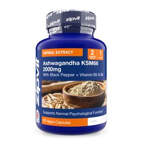Zipvit Ashwagandha KSM-66 2000mg mit Vit B5 & B6, 60 Vegane Kapseln