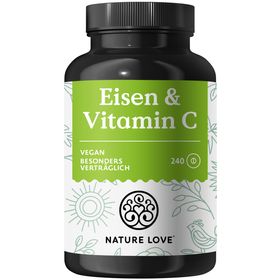 NATURE LOVE® Eisentabletten mit Vitamin C - 240 Stück - 20mg Eisen und 40mg Vitamin C pro Tablette
