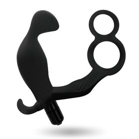 Addicted toys anal plug with double penis ring and testicles black