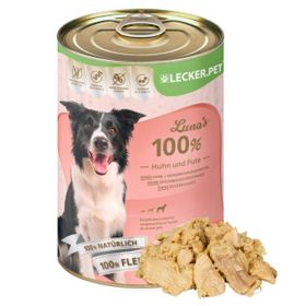 6 x 400 g Lecker.Pet® Luna's 100 % Huhn und Pute Hundefutter Nassfutter