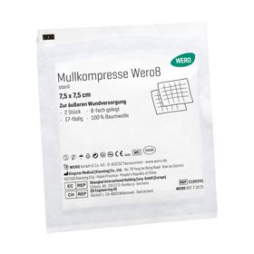 WERO Mullkompresse Wero8, 7,5 x 7,5 cm, steril, 2 Stk