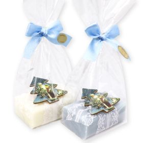 Florex - Schafmilchseife eckig, dekoriert mit Tannenbaum in Cello, Classic/Eisblume