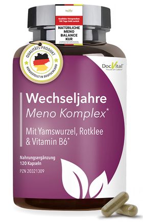 Meno Komplex Wechseljahre Kapseln - Yamswurzel & Rotklee für die Menopause - DocVital®