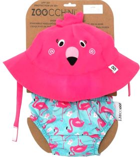 Zooccchini Set Badewindel & Sonnenhut UV-Schutz Flamingo Small
