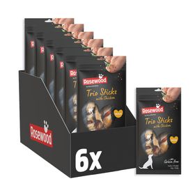 Rosewood Trio Sticks Huhn Medium – Feste Kaustangen mit Huhn, Kausnack aus Rinderhaut für Hunde,