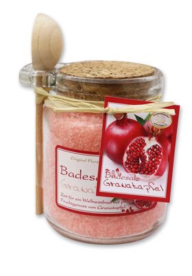 Badesalz Granatapfel mit Bio Schafmilch Glas mit Holzlöffe
