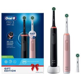 Oral-B - Elektrische Zahnbürste "Pro 3 + 2. Handstück" in Schwarz/Pink