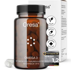 Oresa Omega 3 – 1000 mg Fischöl | 330 mg EPA + 220 mg DHA | Vitamin E | geschmacks - geruchsneutral