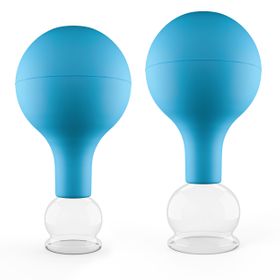 Pulox Schröpfgläser aus Echtglas mit Saugball - Set Duo klein in Blau: 25mm, 32mm