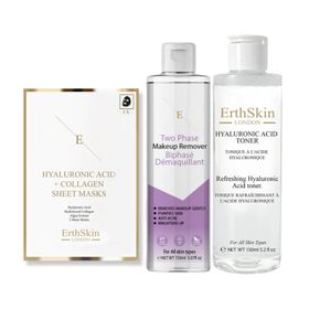 ErthSkin London Zweiphasen Make up Entferner + Hyaluron Toner + Kollagenmaske set