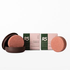 R5 Set 2 Festes 2-in-1 Shampoo und 1 Seifenhalter aus recyceltem Kunststoff, Made in Italy